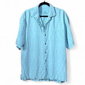 Tommy Bahama 100% silk men's XL camp shirt button up short sleeve textured plaid